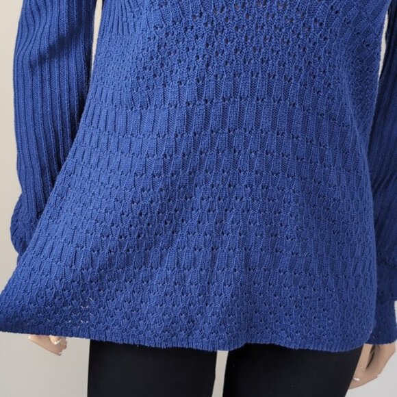 Vintage Y2K Calvin Klein Jeans Open Knit Sweater Vneck Blue Flare A-Line Top - Picture 7 of 12